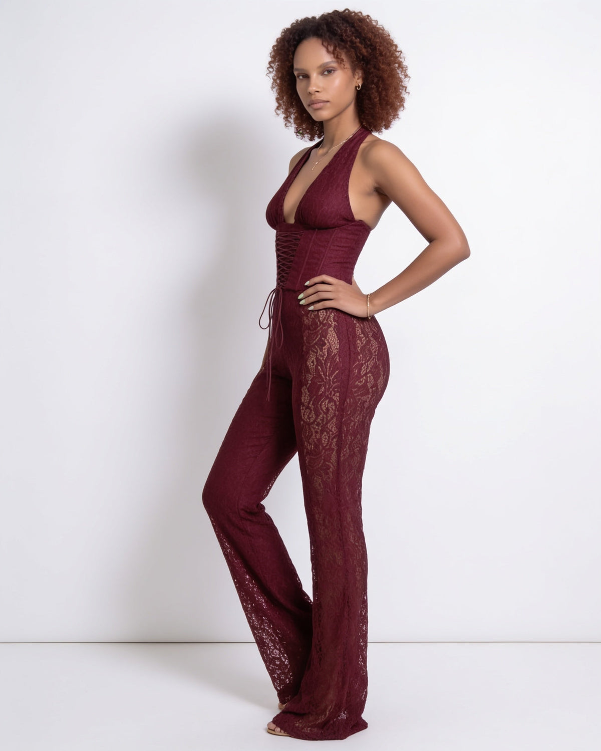 Lace Corset Halterneck Jumpsuit
