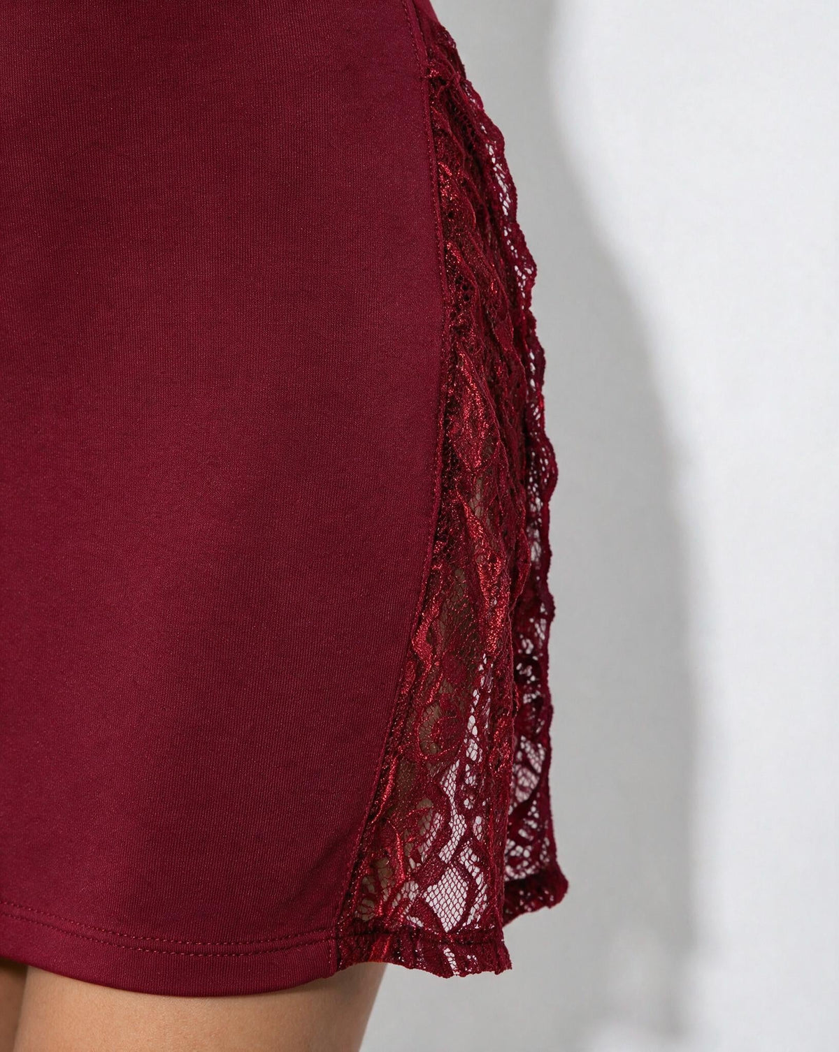Lace Trim Chemise With High Side Slits