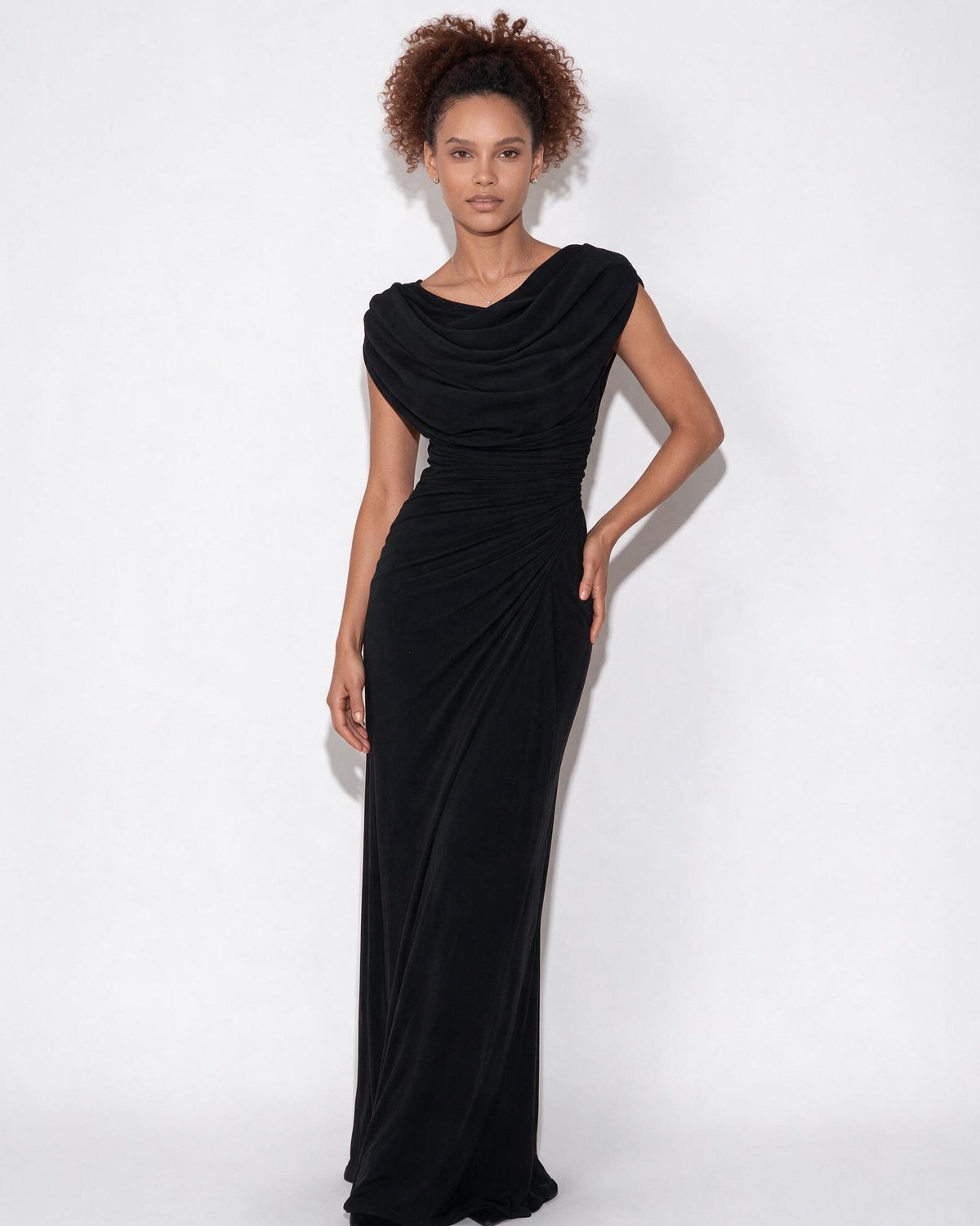 Cowl Neck Draped Maxi Dress