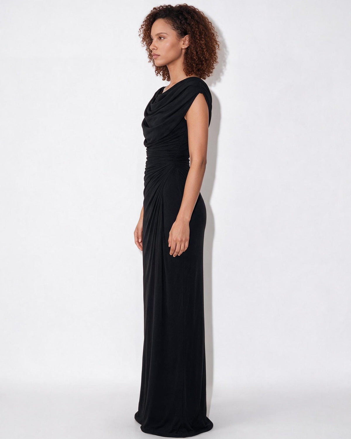 Cowl Neck Draped Maxi Dress