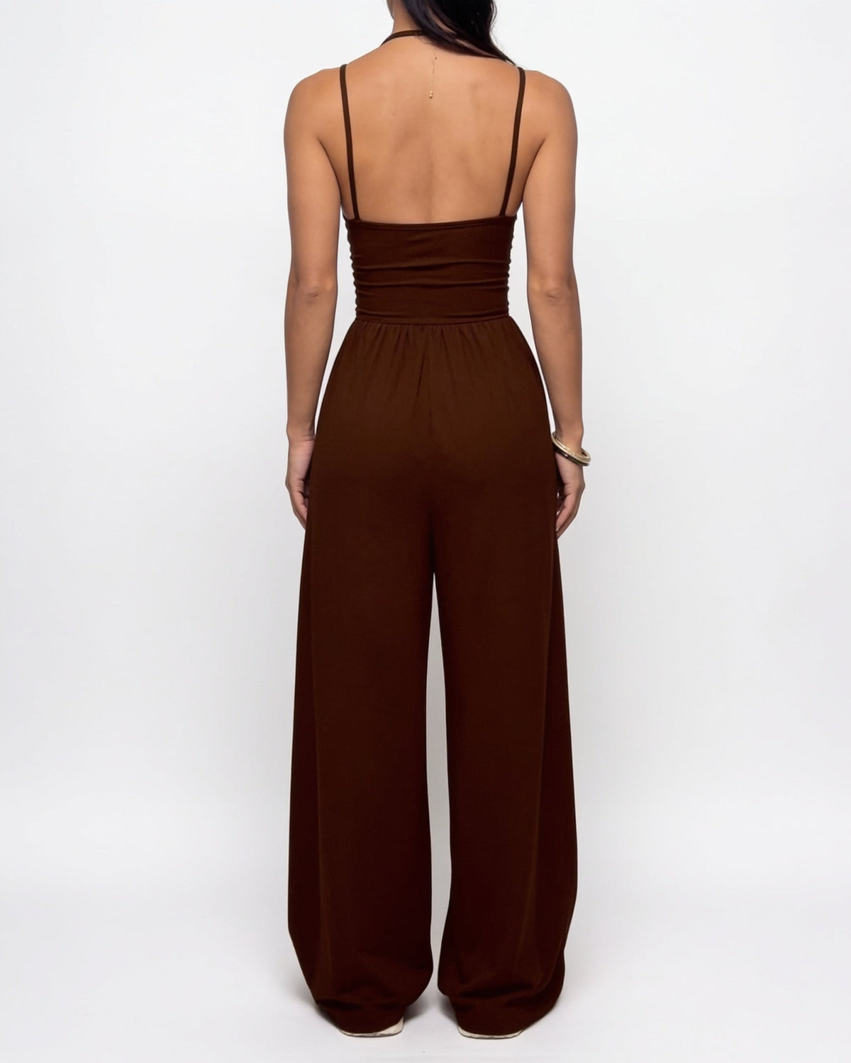 Ruched Strappy Wide-Leg Jumpsuit