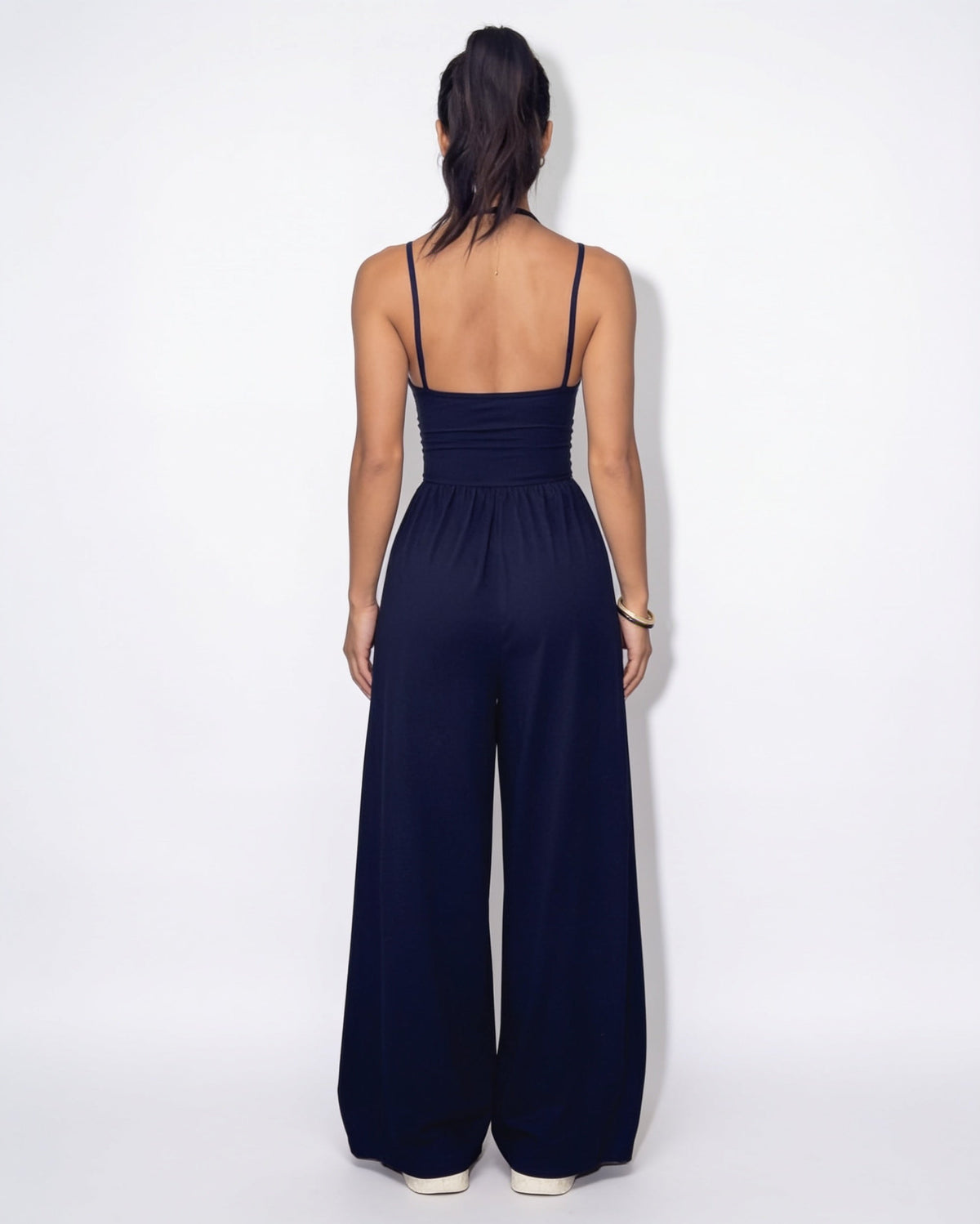 Ruched Strappy Wide-Leg Jumpsuit