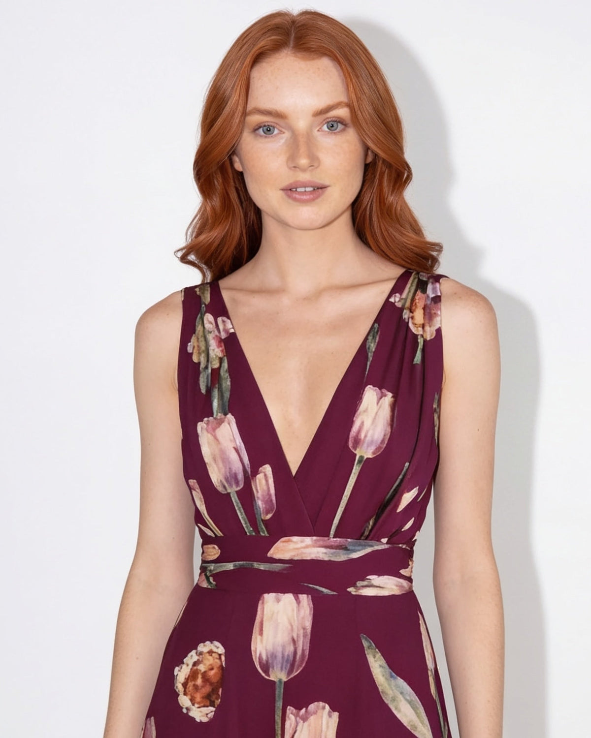 Tulip Print Wrap Maxi Dress