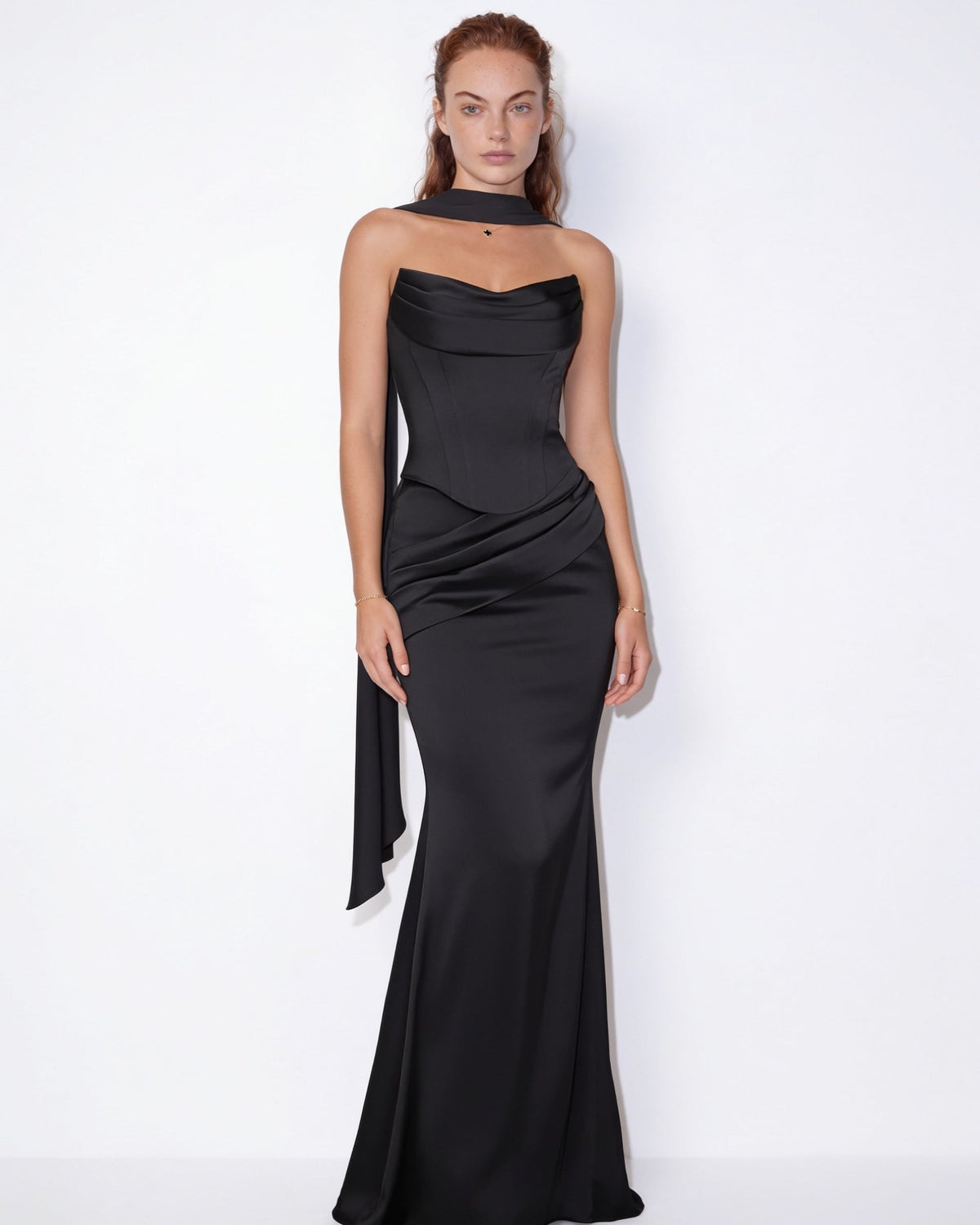 Halter-Tie Draped Corset Gown