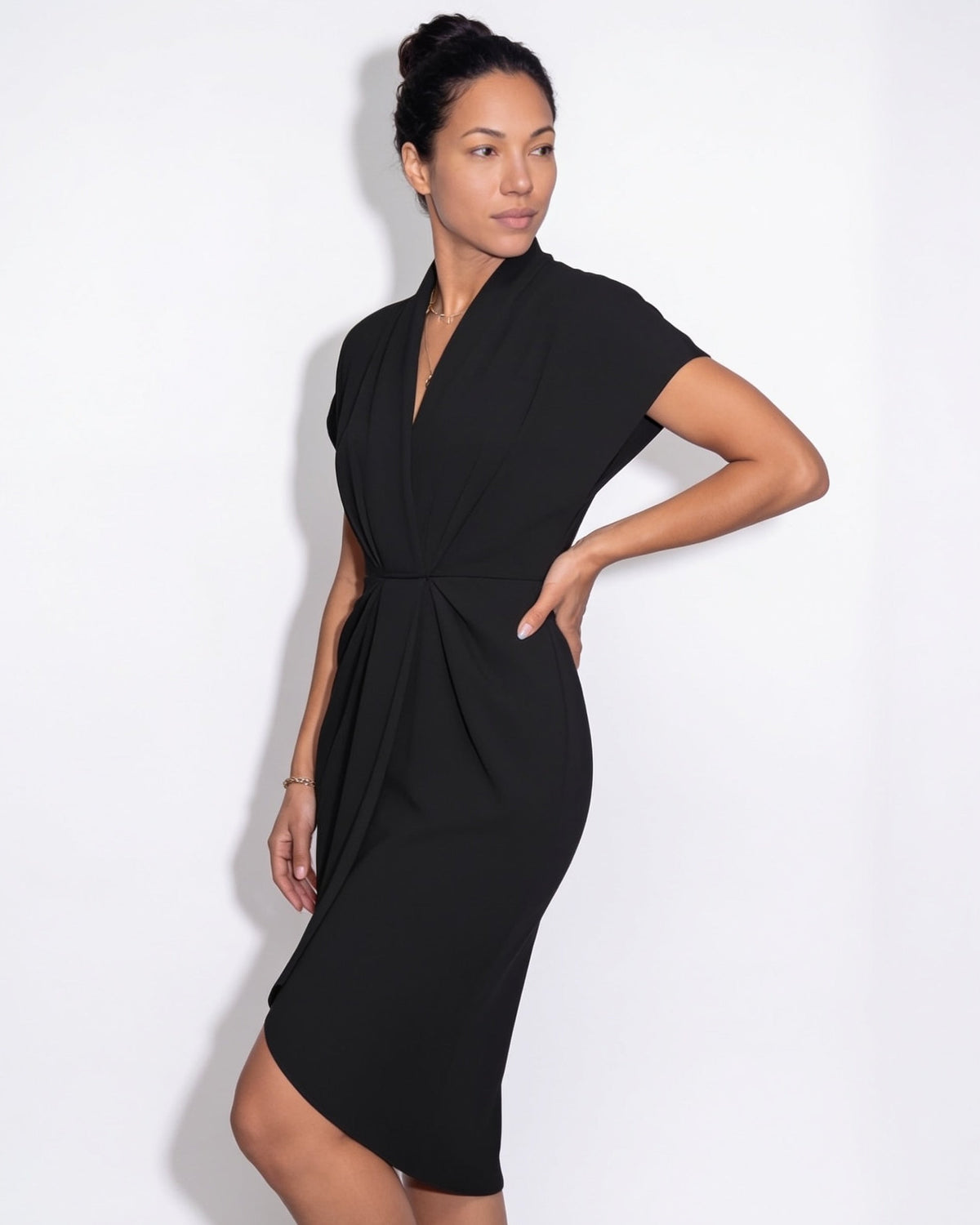 Draped Wrap Midi Dress