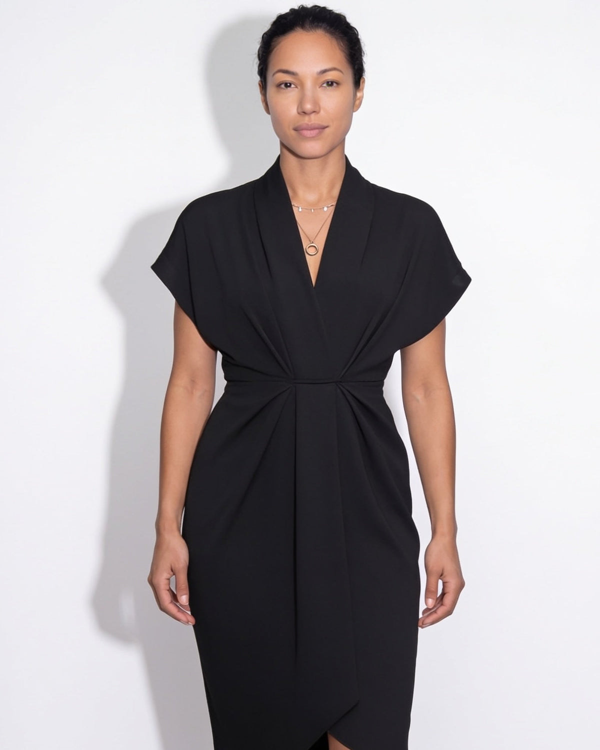 Draped Wrap Midi Dress