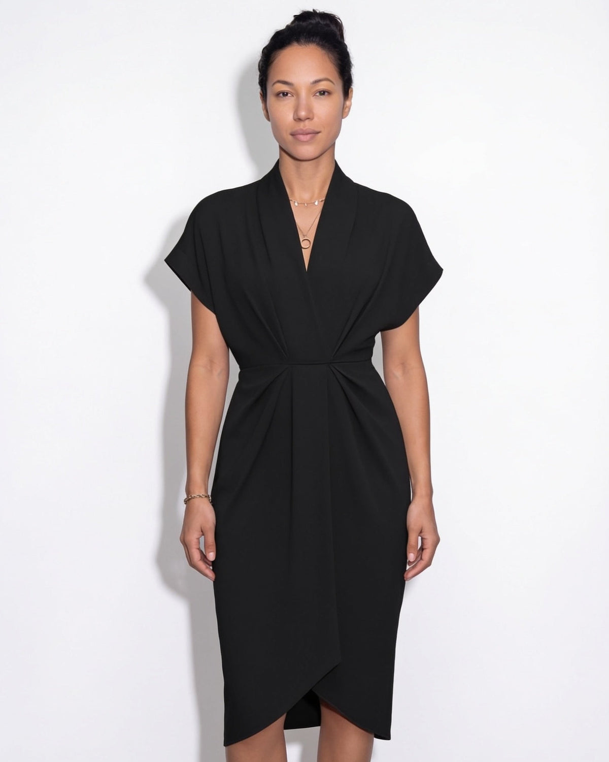 Draped Wrap Midi Dress
