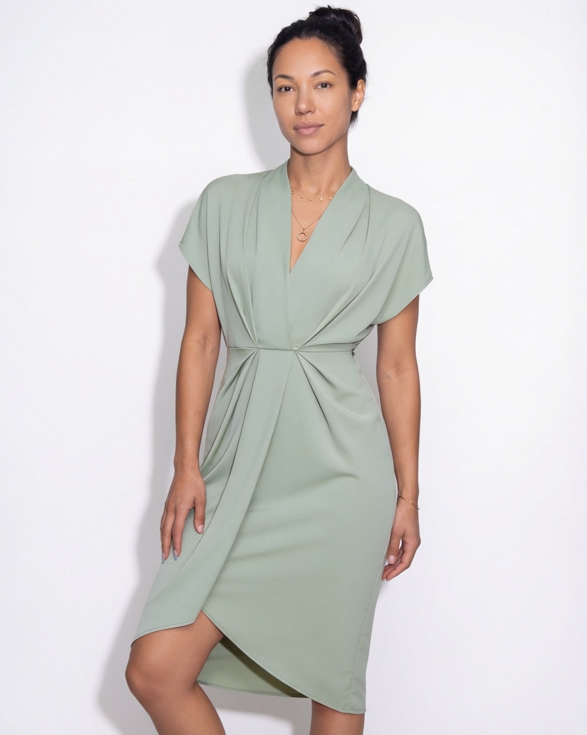 Draped Wrap Midi Dress