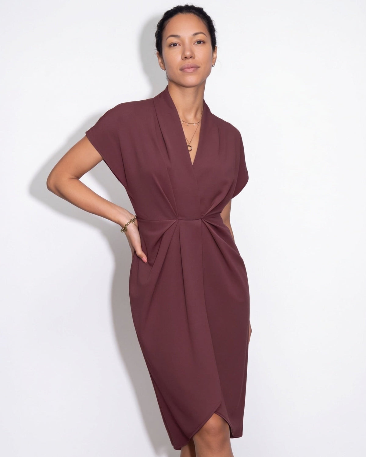 Draped Wrap Midi Dress