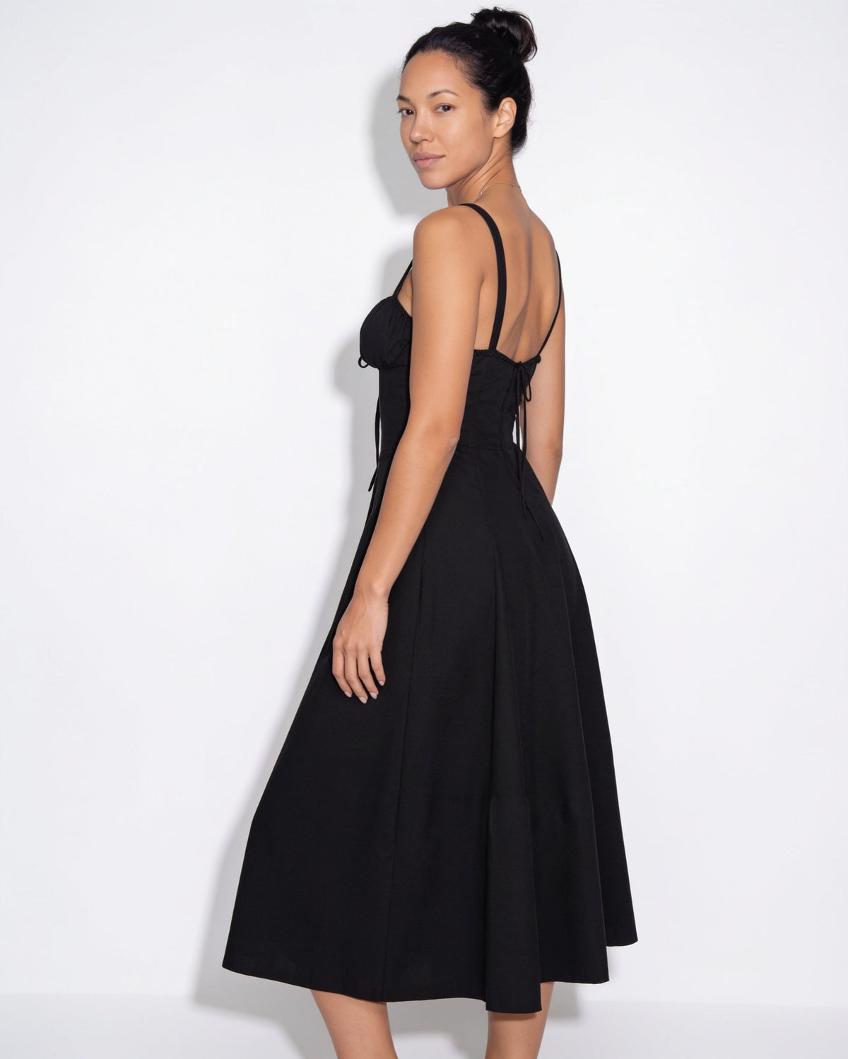 Ruched Tie-Front Corset Midi Dress
