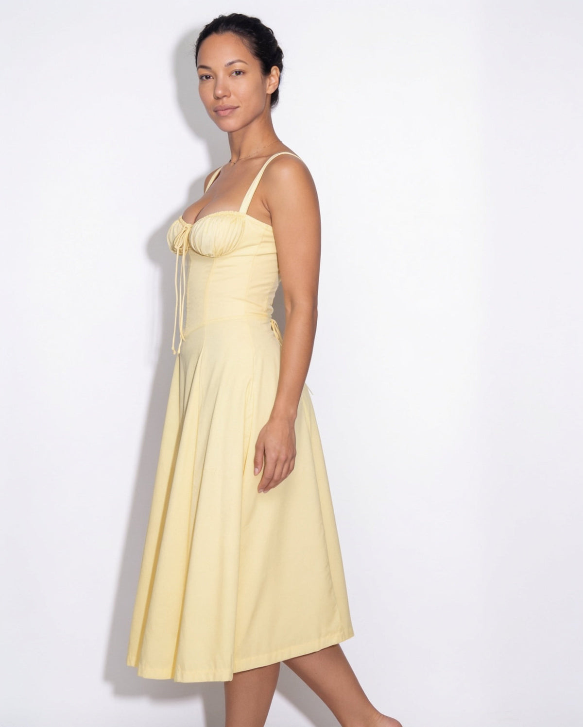 Ruched Tie-Front Corset Midi Dress
