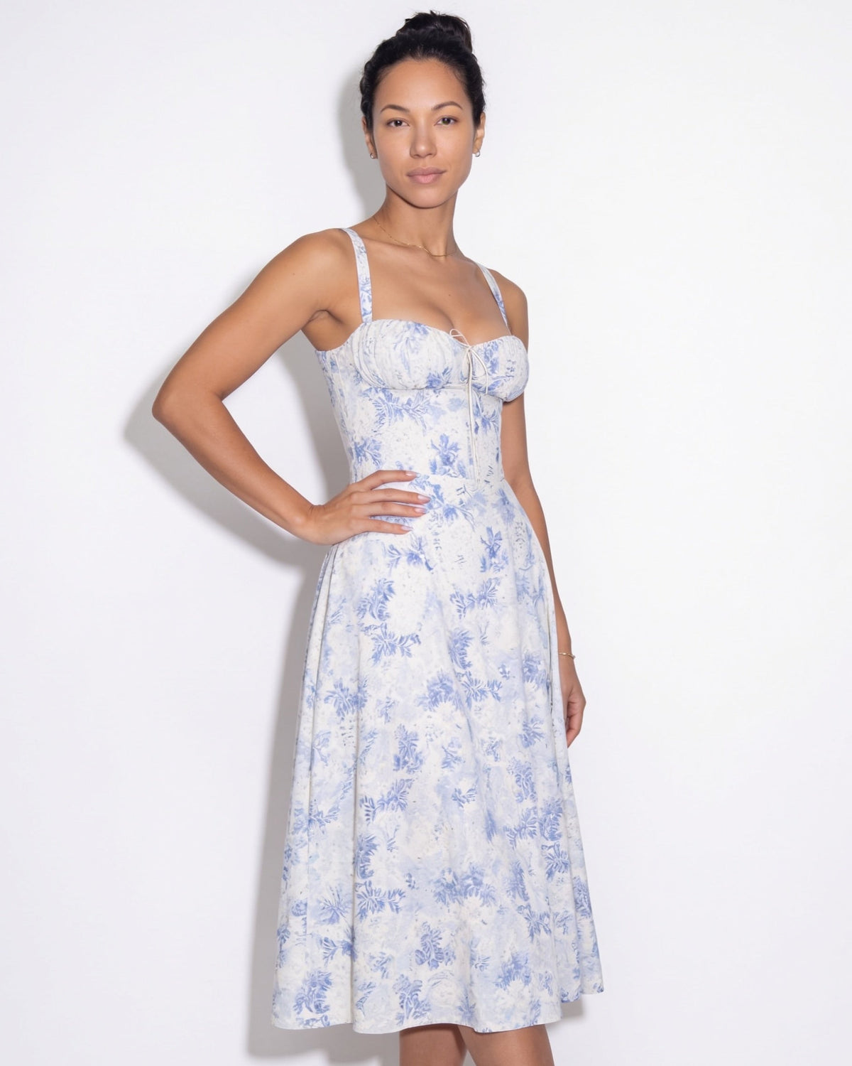 Ruched Tie-Front Corset Midi Dress