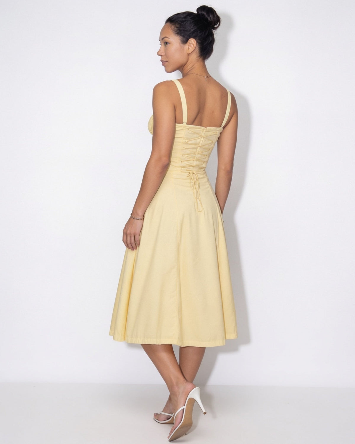 Ruched Tie-Front Corset Midi Dress