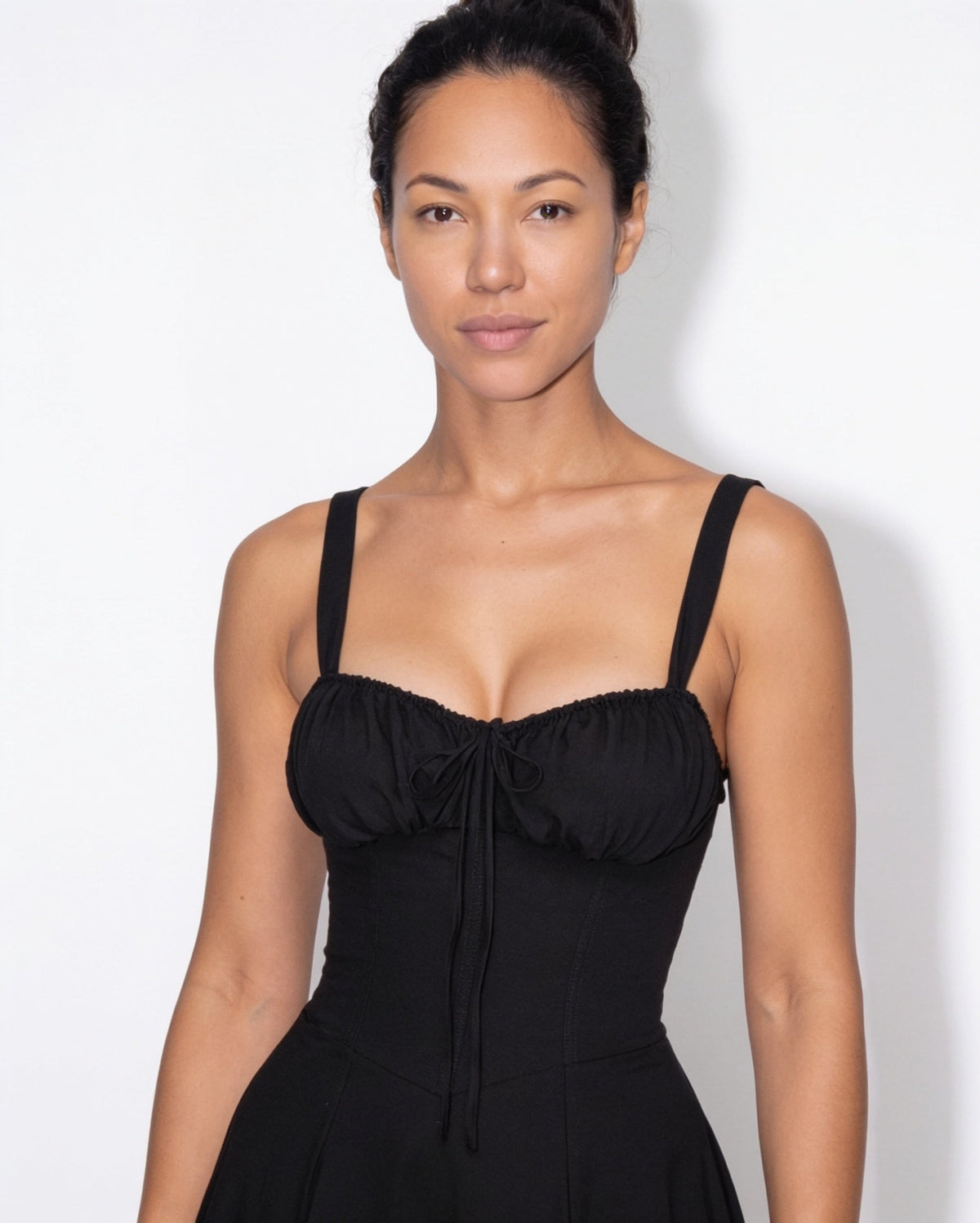 Ruched Tie-Front Corset Midi Dress