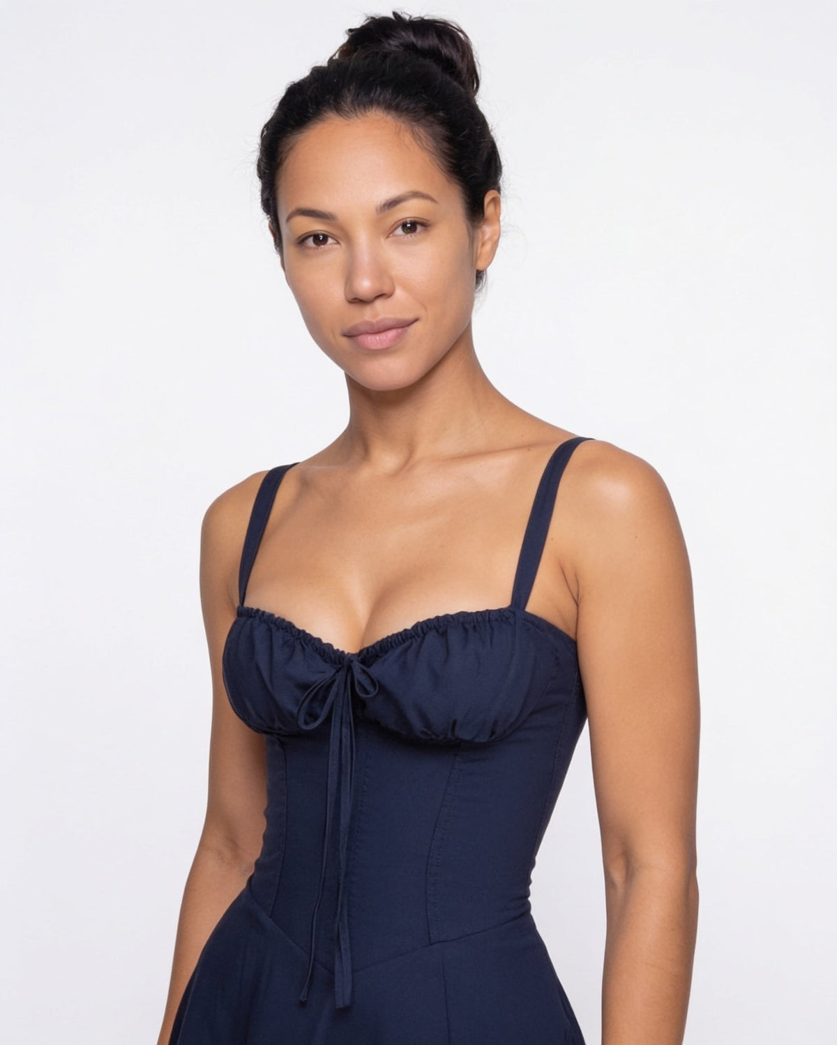 Ruched Tie-Front Corset Midi Dress