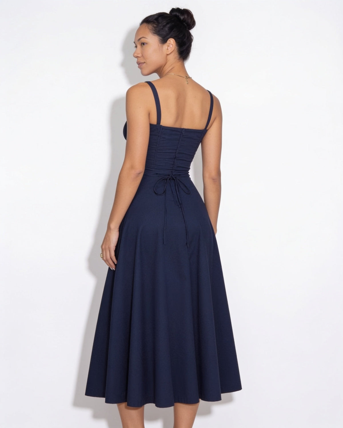 Ruched Tie-Front Corset Midi Dress