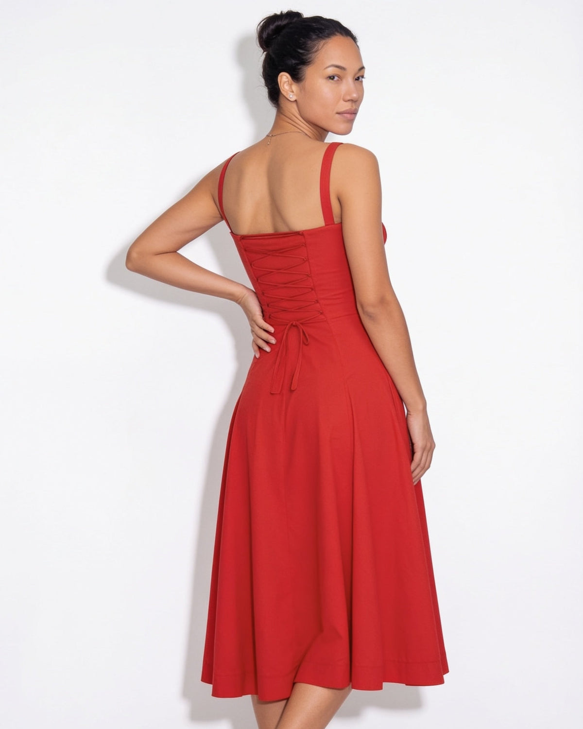 Ruched Tie-Front Corset Midi Dress