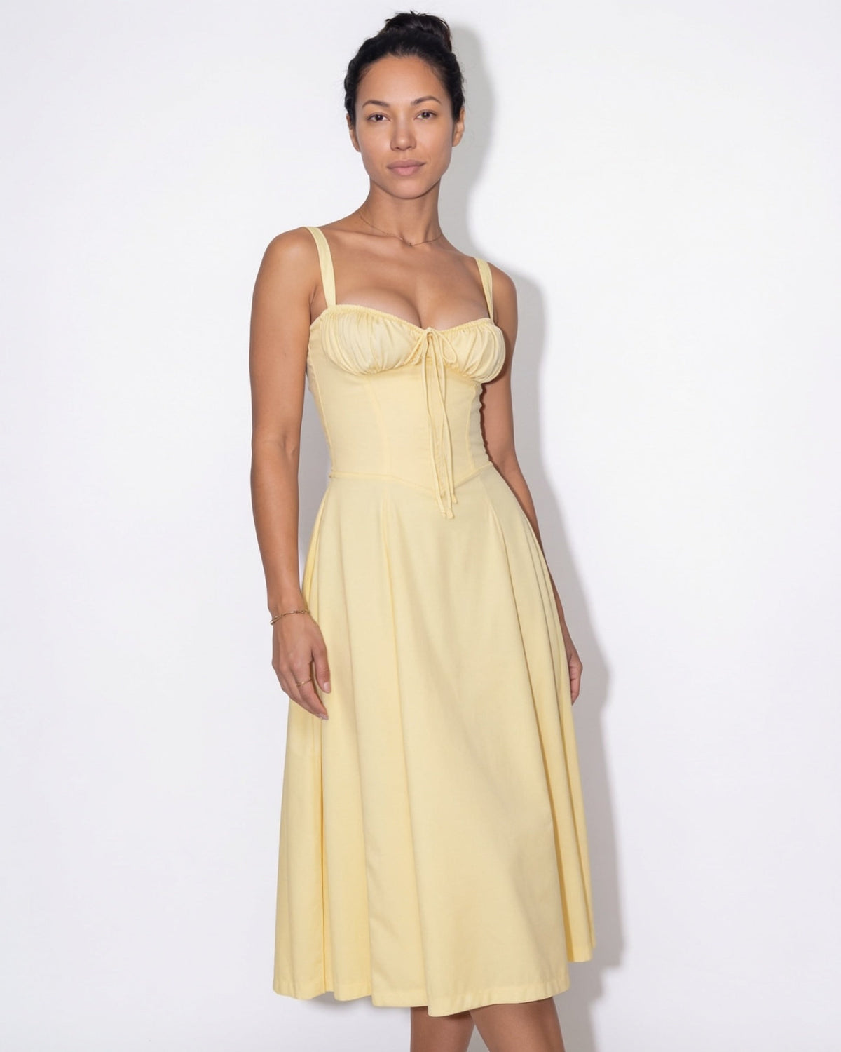 Ruched Tie-Front Corset Midi Dress