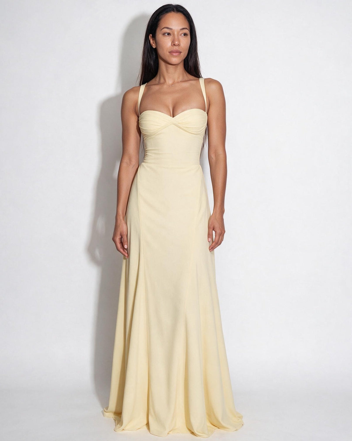 Ruched Lace-Up Back Maxi Dress