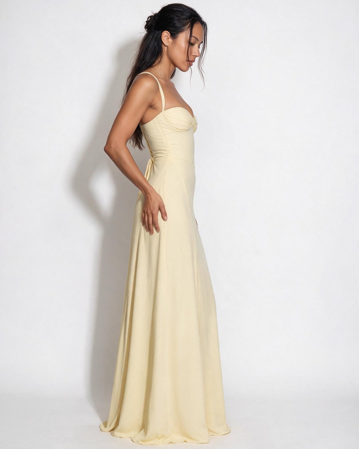 Ruched Lace-Up Back Maxi Dress