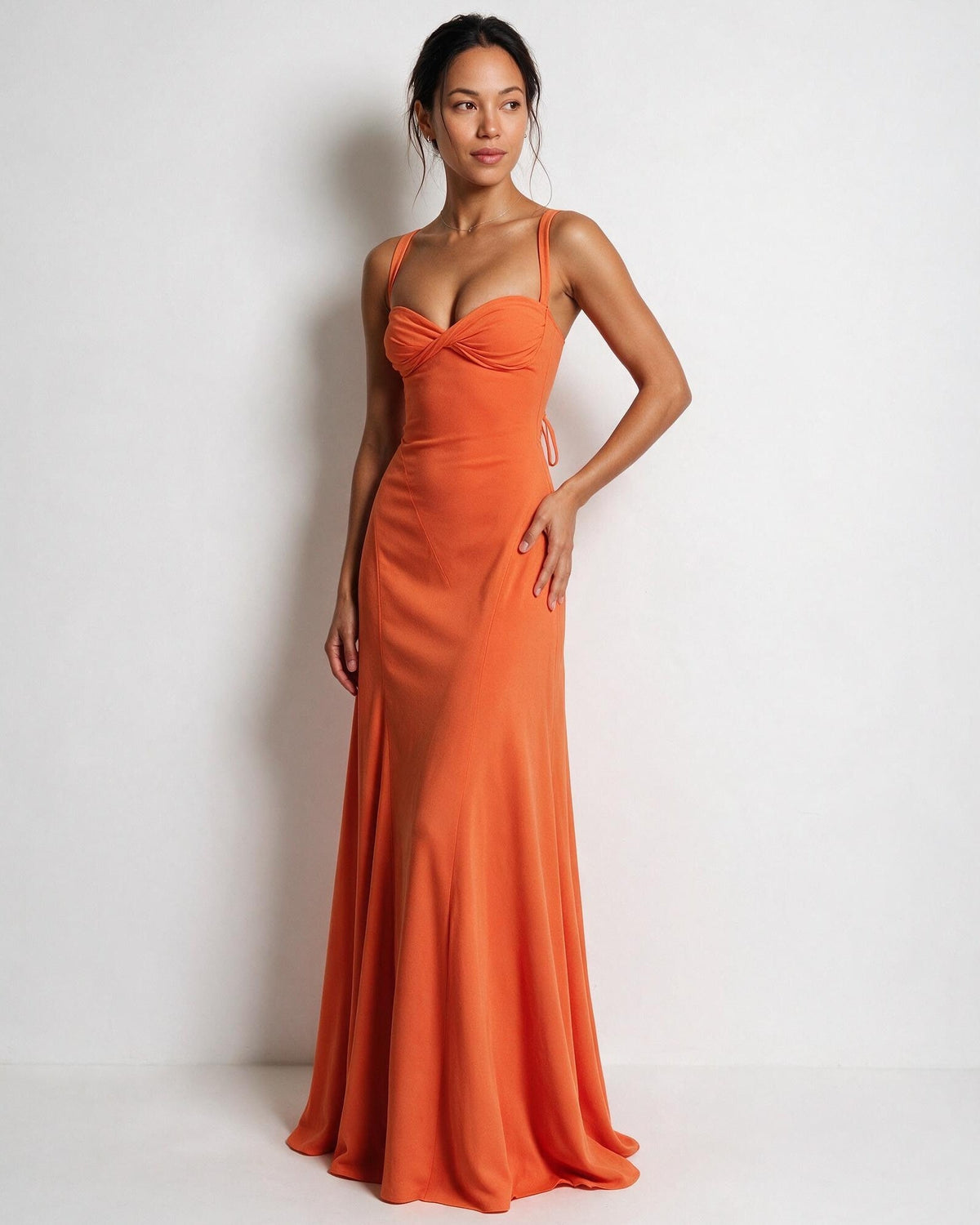 Ruched Lace-Up Back Maxi Dress
