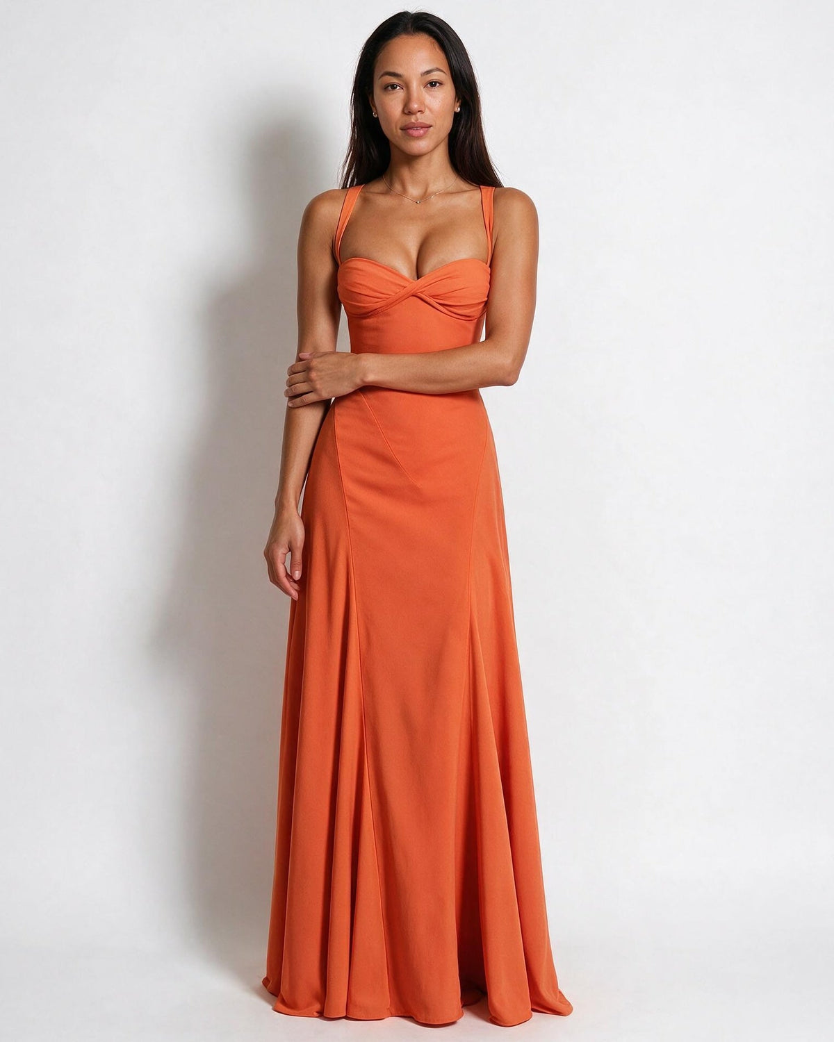 Ruched Lace-Up Back Maxi Dress