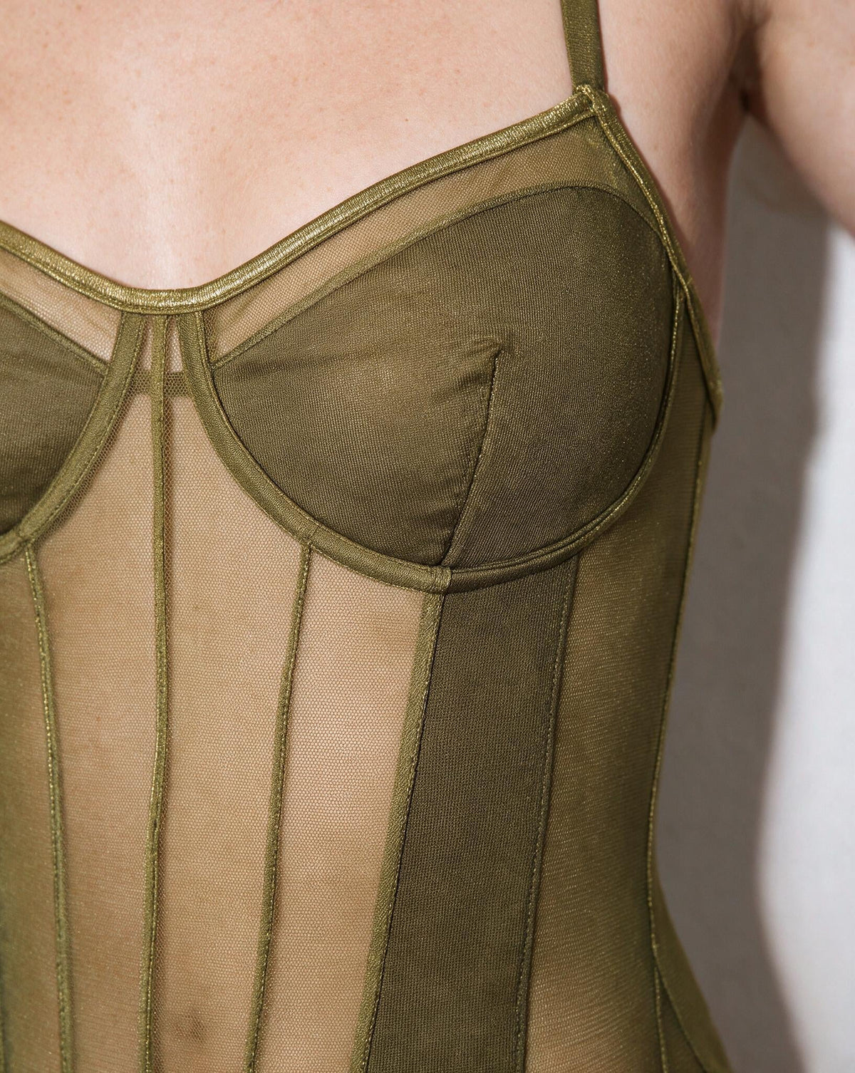 Sheer Mesh Seamed Underwire Bodysuit