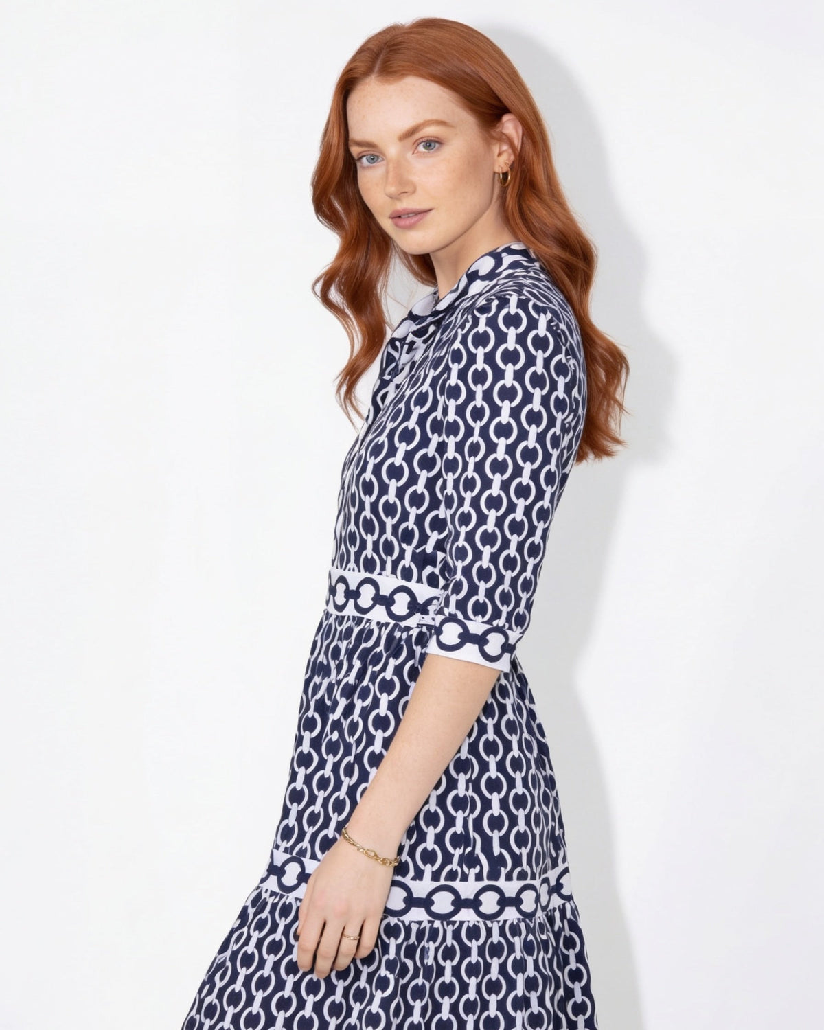 Chain-Link Print Tiered Shirt Dress