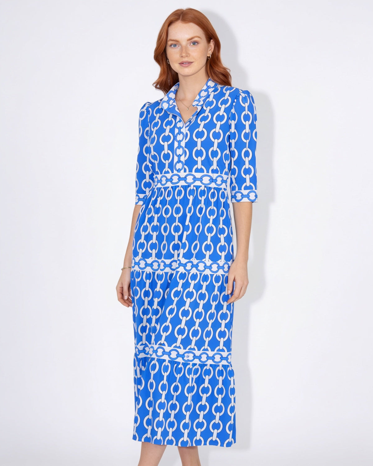 Chain-Link Print Tiered Shirt Dress