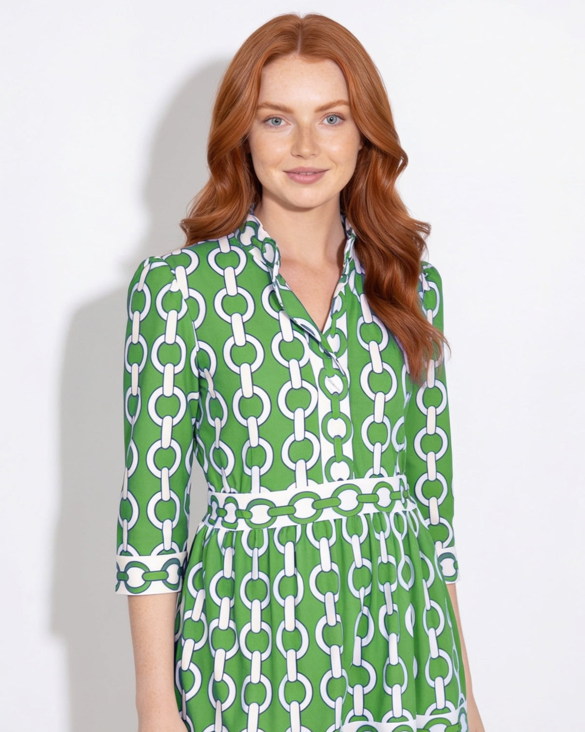 Chain-Link Print Tiered Shirt Dress