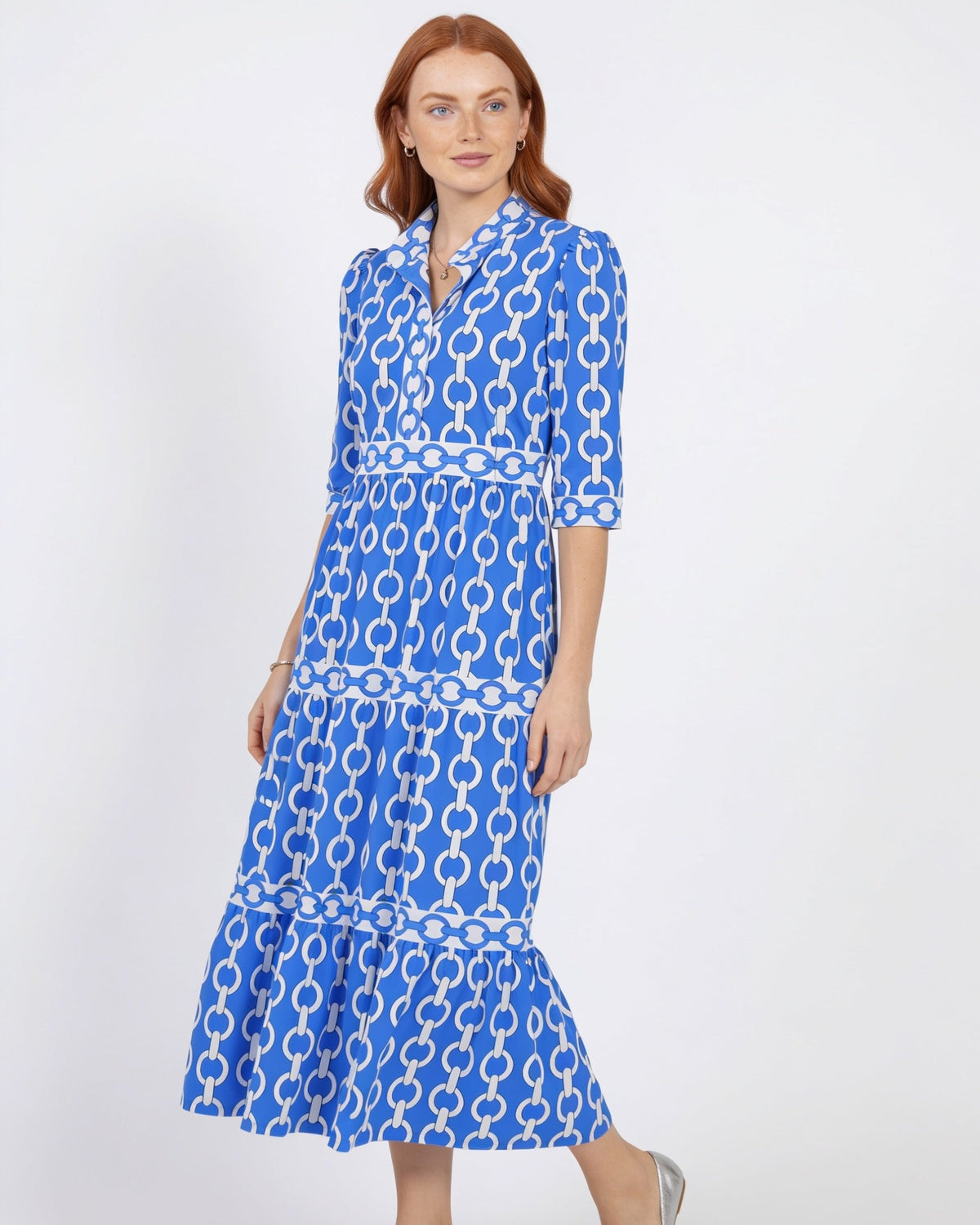 Chain-Link Print Tiered Shirt Dress