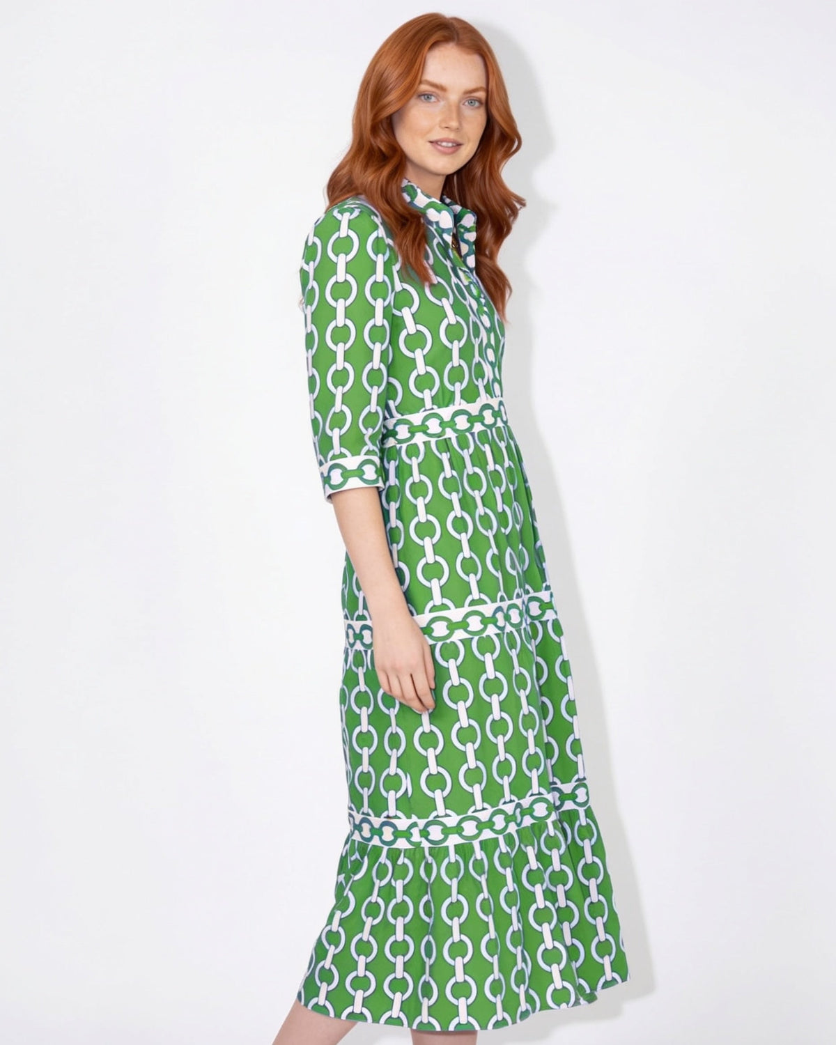 Chain-Link Print Tiered Shirt Dress