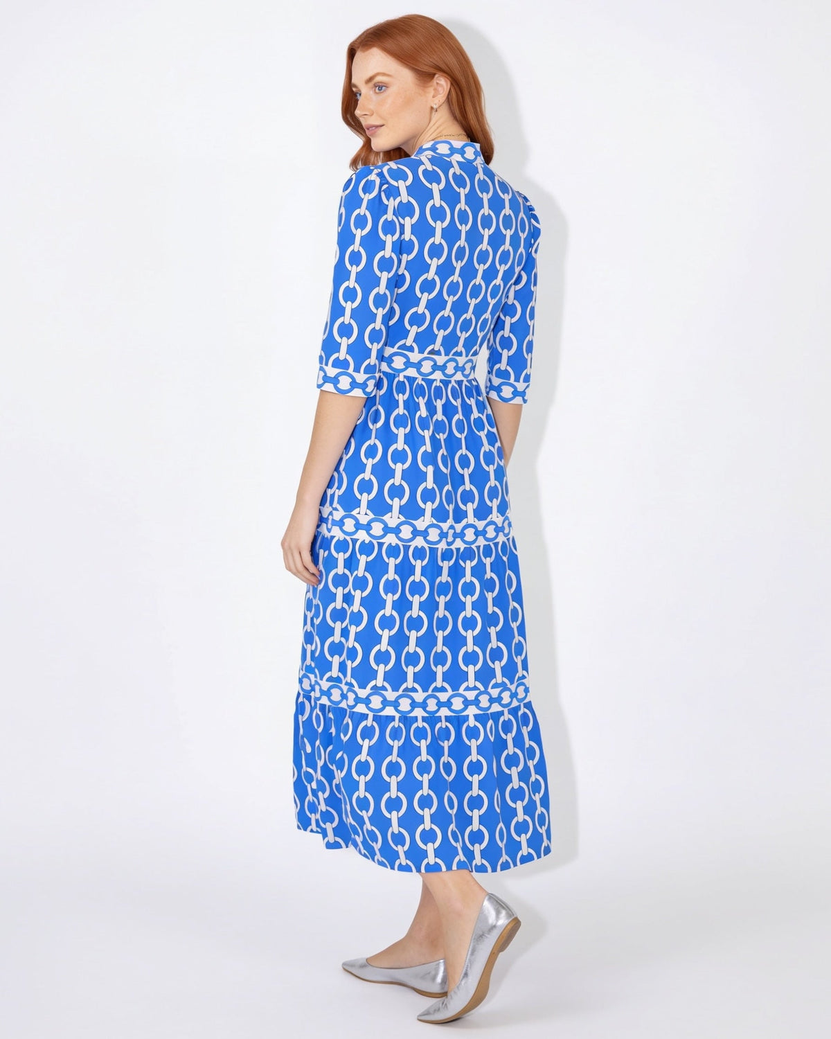 Chain-Link Print Tiered Shirt Dress