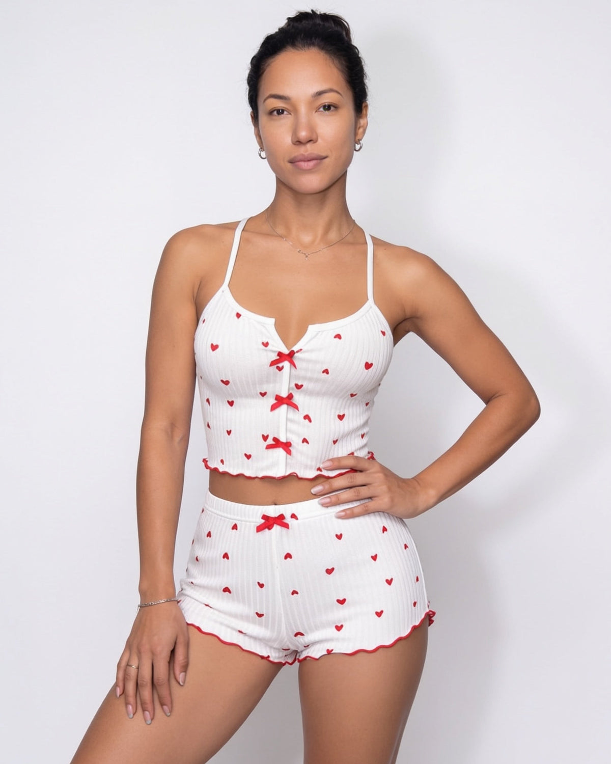 Heart Print Bow-Tie Pyjamas