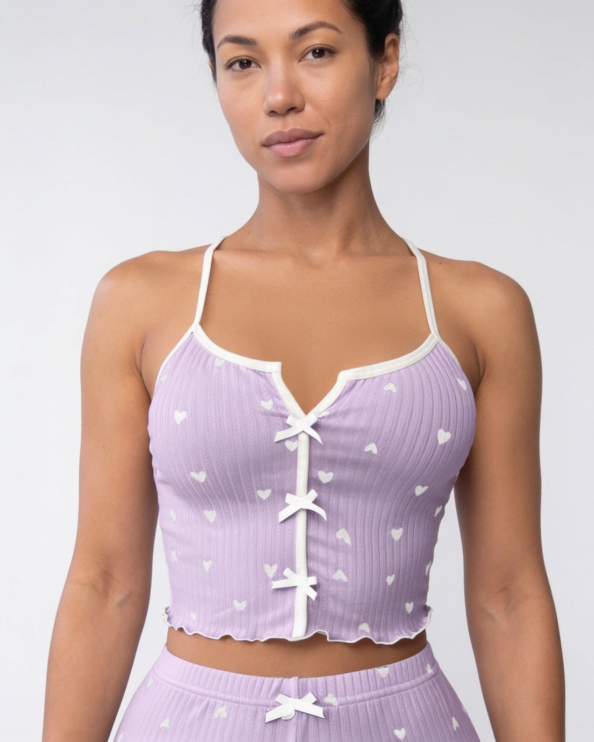 Heart Print Bow-Tie Pyjamas
