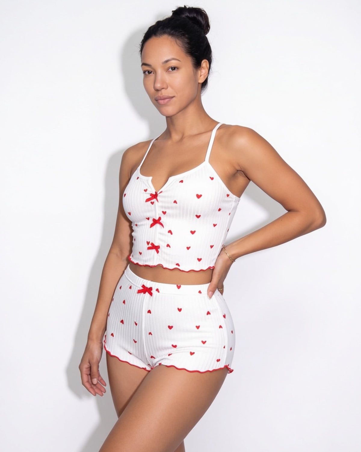 Heart Print Bow-Tie Pyjamas