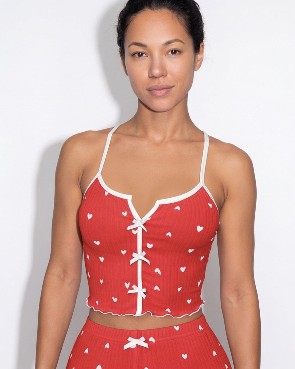 Heart Print Bow-Tie Pyjamas