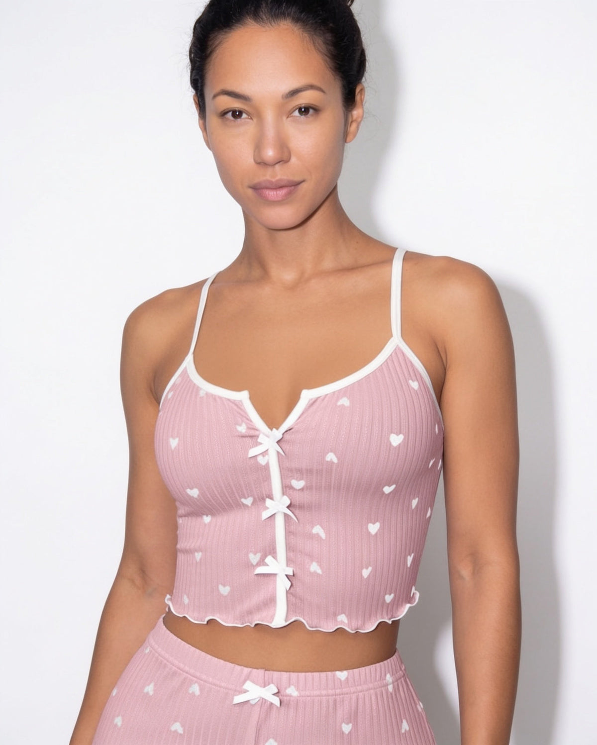 Heart Print Bow-Tie Pyjamas