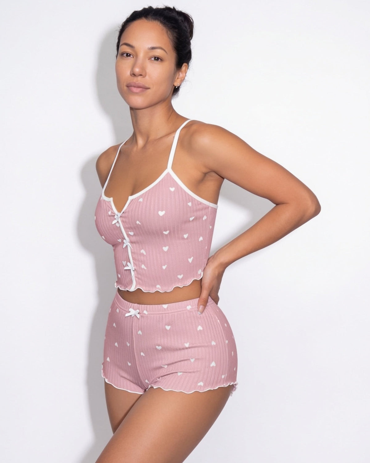 Heart Print Bow-Tie Pyjamas