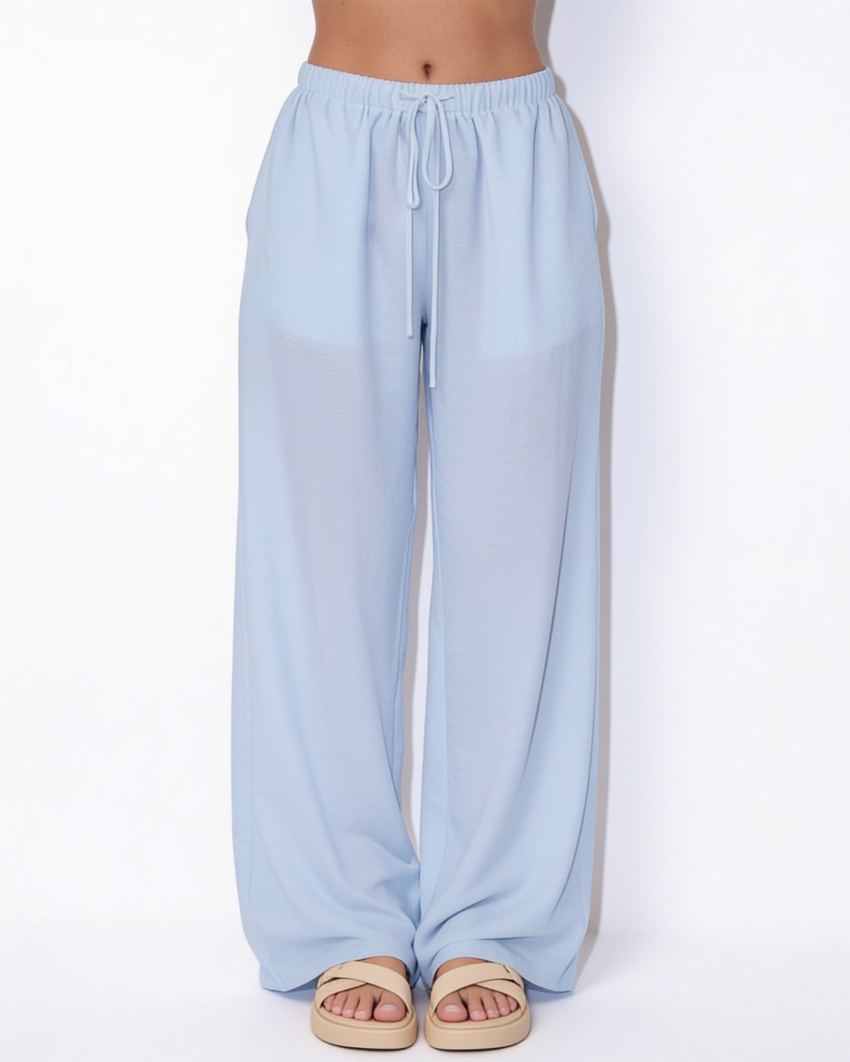 High-Waisted Drawstring Palazzo Trousers
