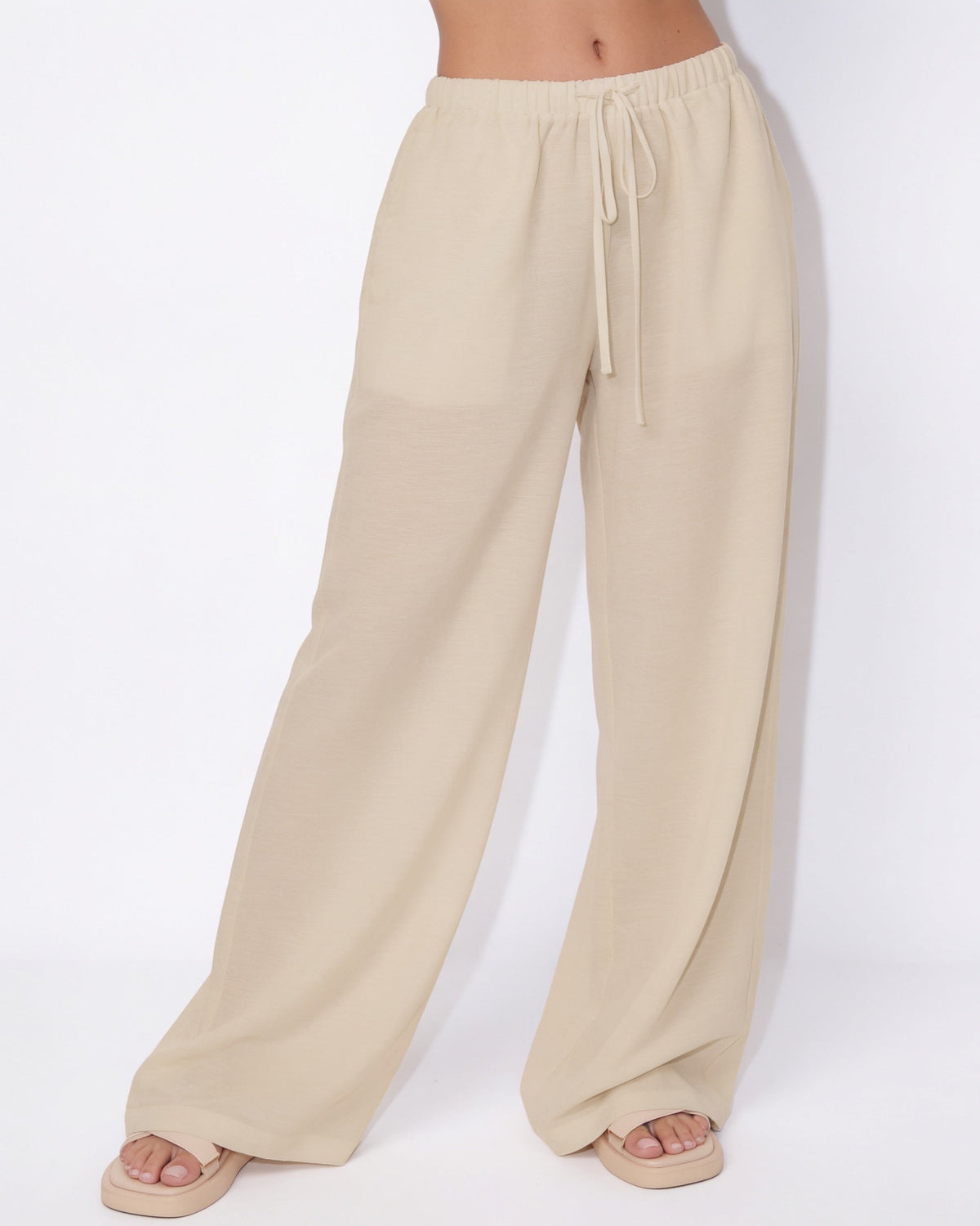 High-Waisted Drawstring Palazzo Trousers