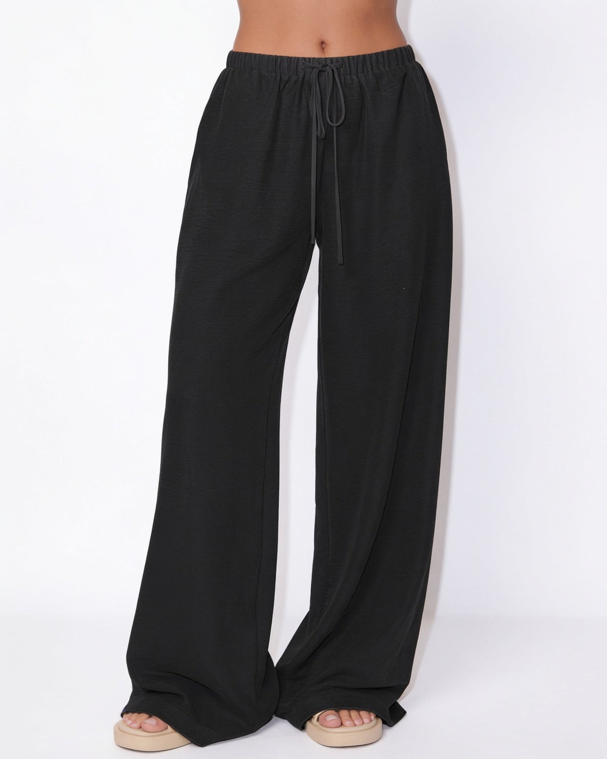 High-Waisted Drawstring Palazzo Trousers