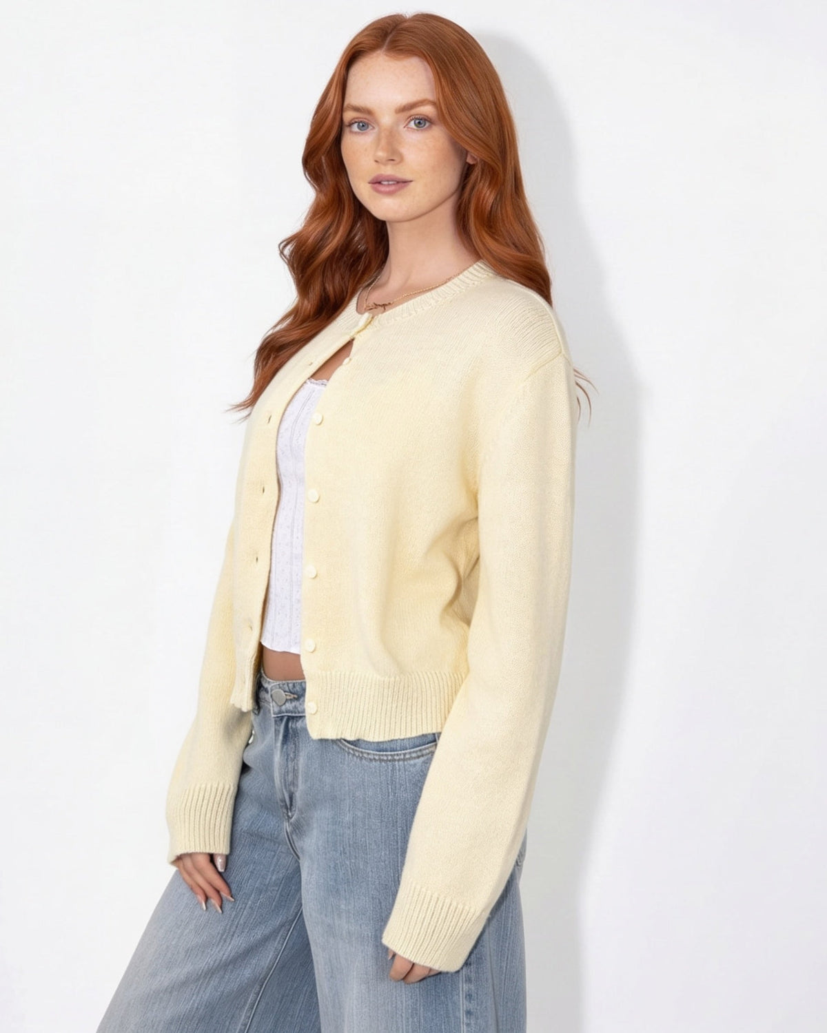 Cropped Button-Front Knit Cardigan