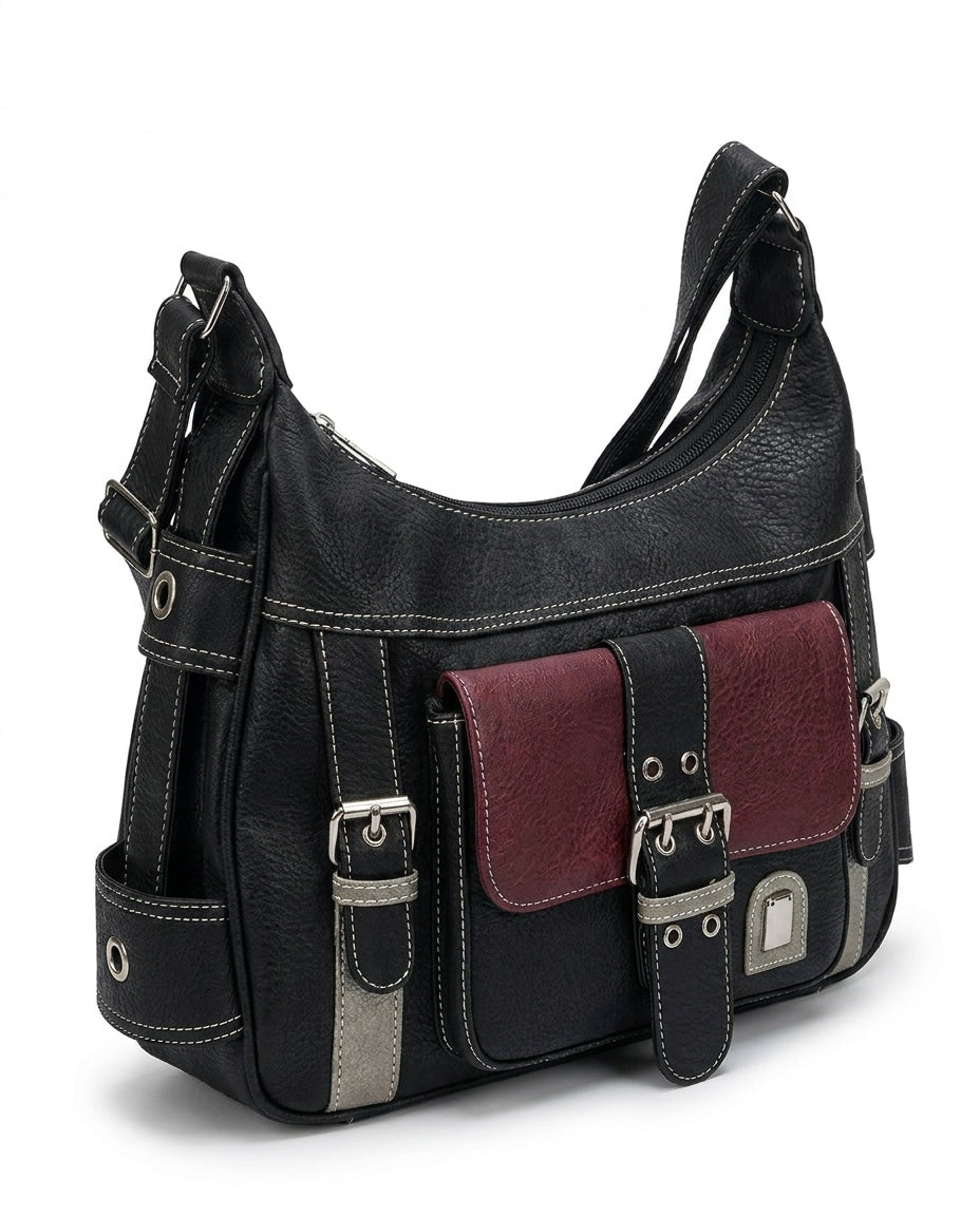Twin Buckle Flap Crossbody Bag
