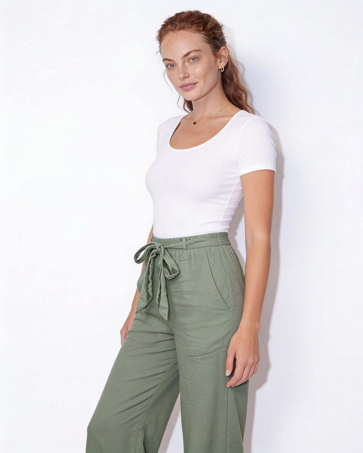 Cotton Linen Tie-Waist Wide-Leg Trousers