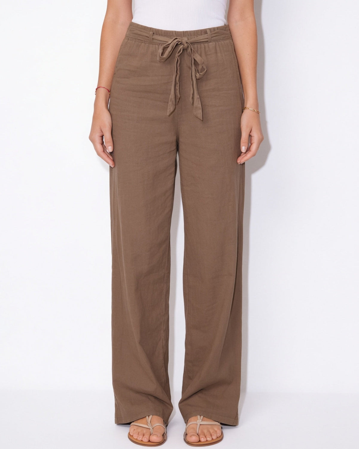 Cotton Linen Tie-Waist Wide-Leg Trousers