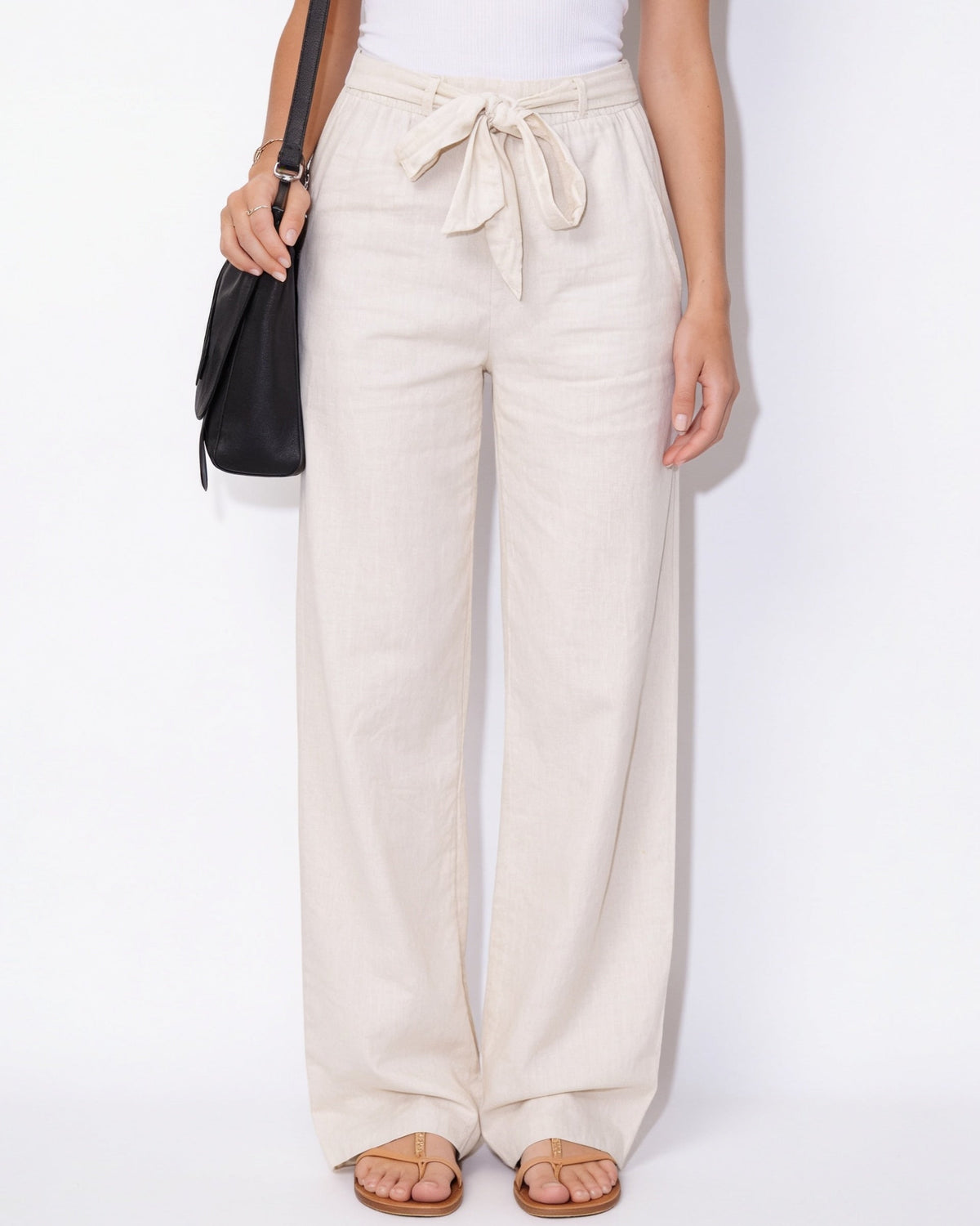 Cotton Linen Tie-Waist Wide-Leg Trousers
