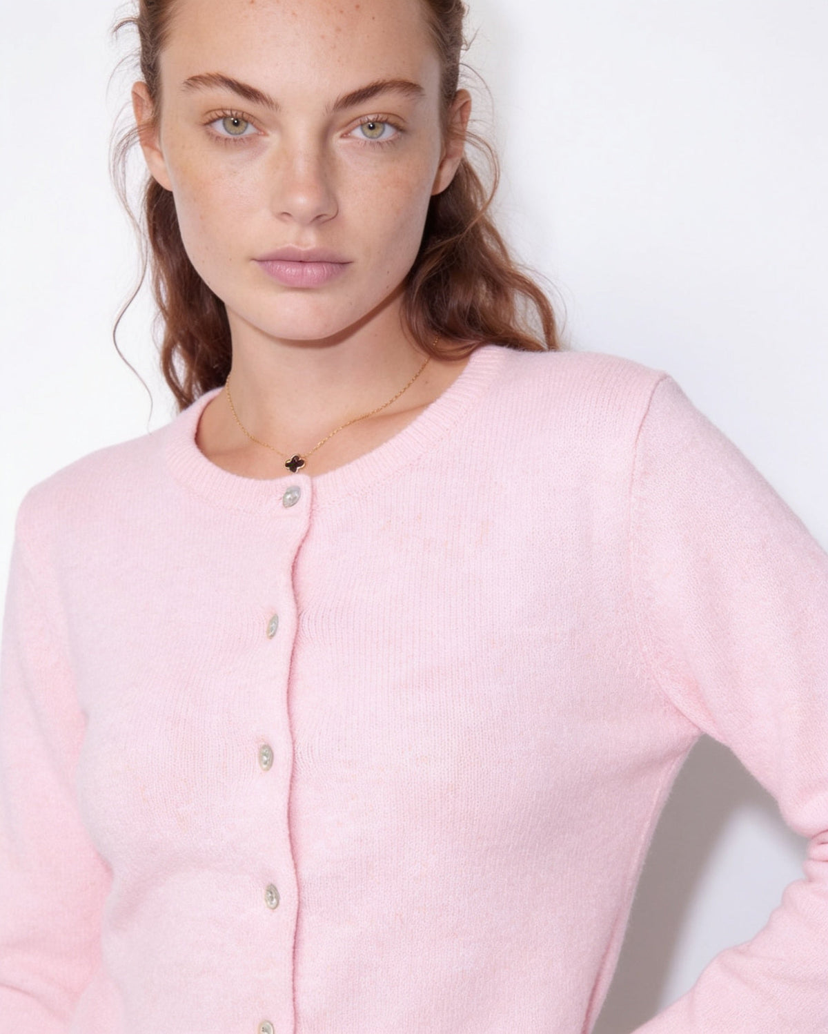 Crew Neck Button-Front Cropped Cardigan