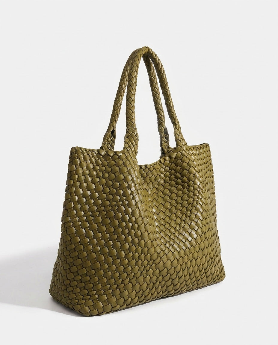 Woven Panel Tote Bag