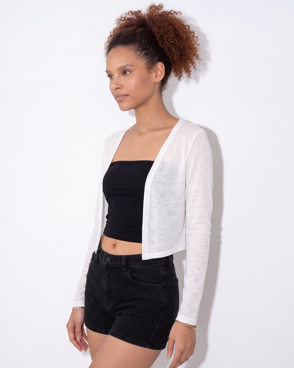 Sheer Open-Front Cropped Cardigan